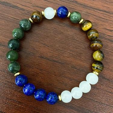 Imagem de Pulseiras elásticas com contas para mulheres, olho de tigre, aventurina, pedra da lua, pulseira para potencial realização de joias presente para dinheiro, One Size, Pedra, Sem Pedra Preciosa
