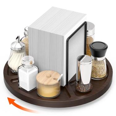 Imagem de FODIENS Porta-guardanapos para mesa, dispensador rotativo de guardanapos com armazenamento de saleiro e pimenteiro, organizador de guardanapos de papel em pé para decoração de mesa de jantar de