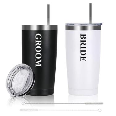 Imagem de Mr&MrsGifts Presentes de noiva e noivo copos de noivado presentes de casamento 590 ml copos isolados para casais recém-casados lua de mel essenciais (GB-TR)