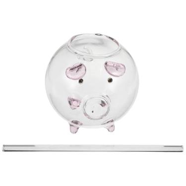 Imagem de Cabilock Copo de vidro para coquetel: 220 ml copos transparentes em forma de porco com canudo - para suco de laranja, leite ou vinho - copo de suco de coquetel reutilizável e lavável