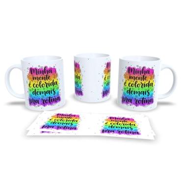 Imagem de Caneca Cerâmica com Frase Motivacional em Português, Design Geométrico Azul e Branco, 325ml (22813)