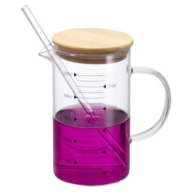 Imagem de PATIKIL Copo medidor de vidro de 500 ml, copo de vidro borossilicato, copos graduados de medição líquida com tampa de madeira, bico em forma de V para cozinha, bebendo, restaurante, balança impressa