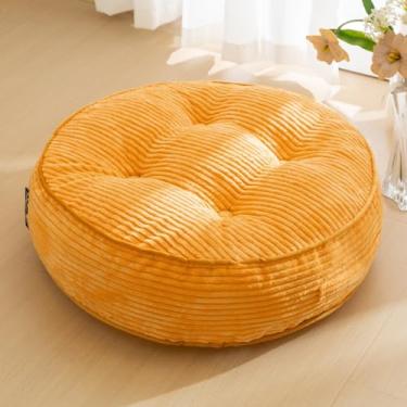 Imagem de Almofada de chão lavável de 15 cm para adultos, almofada de meditação, assento redondo grande, capa de veludo cotelê tufado removível, para sala de estar ou ioga, 55 x 55 cm, lavável na máquina