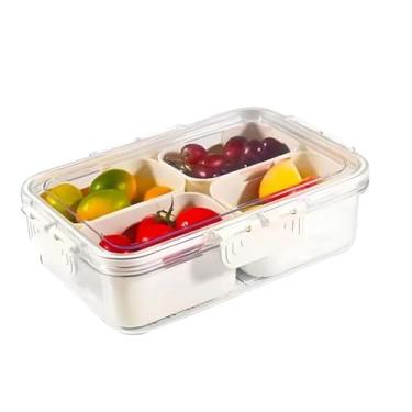 Imagem de Organizador para Geladeira com Tampa, Plástico Transparente e Branco, 23,5x16,5x6,5cm, 4 Cestas Divisórias, Armazenamento de Alimentos