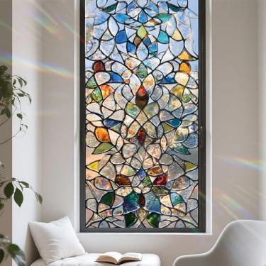 Imagem de Película de privacidade para janela, design de vitral com aderência estática, proteção solar, não adesiva, capa removível para escritório doméstico 43 x 100 cm (nº 10)