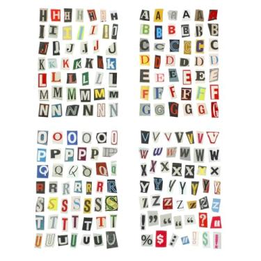 Imagem de FNANJWQ 181 peças 4 folhas adesivos de letras alfabeto número símbolo adesivo para álbuns, adesivos vintage de letras de revista inglesa para artigos de scrapbook, álbum de fotos de diário de lixo