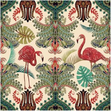 Imagem de Floralplus Papel de parede de flamingo vintage removível para banheiro, floral, tropical, para decoração de bancada, 44,5 x 299,7 cm