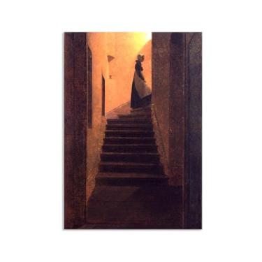 Imagem de Woman on the Stairs by Caspar David Friedrich Impressões em tela Well Decor The World Classic Art Reproduções de arte grande giclée arte de parede para sala de estar decoração de casa 55 x 40 cm (22 x