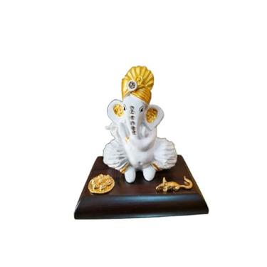 Imagem de Sahishnu Online & Marketing Estátua Ganesha para painel de carro, estátua de Ganesha para carro, casa, escritório, presente de Diwali, mini Ganesha Idol (branco)