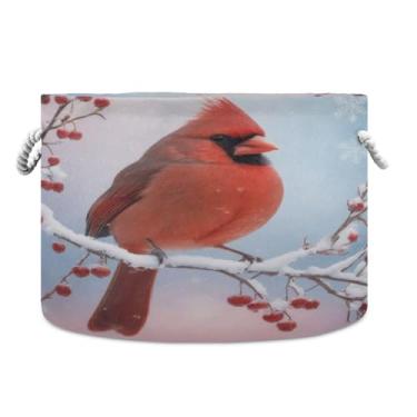 Imagem de JUZIHAI Cesta de armazenamento dobrável Red Bird cesto de roupa suja para bebês com alças de corda de algodão, caixa de brinquedos dobrável, organizador de armário para quarto, berçário, casa, 50 x 35