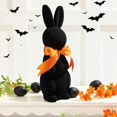 Imagem de Fiwochic Estatueta gótica de coelho flocado da Páscoa com gravata borboleta 30 cm decoração de mesa de coelho do oriente para centros de mesa de centro de mesa de Páscoa enfeite de primavera festa em