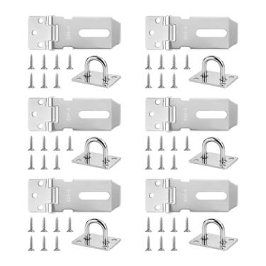 Imagem de BangBoom Pacote com 6 fechaduras espessas de 7,6 cm com parafuso de fixação, fecho de cadeado de aço inoxidável prateado, trava de ferrolho de dobradiça de segurança para armário de portão (6 pratas)