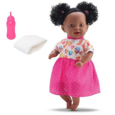 Imagem de Boneca Infantil Bebê Dina Negra Faz Xixi C/ Acessórios Bambola