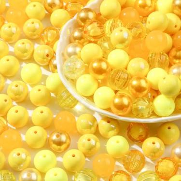 Imagem de CYEENUT Contas de acrílico de 20 mm, 120 peças, contas amarelas de chiclete de 20 mm, contas multicoloridas para caneta, bolsa, joias, colar, pulseiras (Amarelo)