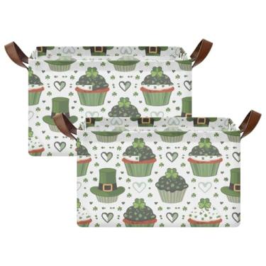 Imagem de Cestos de armazenamento dobráveis para armazenamento de cobertores, caixas de armazenamento de brinquedos para armazenamento doméstico e organização 17 x 29 x 25 cm Cupcakes St Patricks branco, pacote