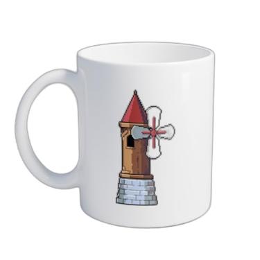 Imagem de Caneca Xícara de Café Porcelana 300ml Arte de Pixel Moinho de Vento