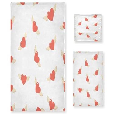 Imagem de Wassud Conjunto de 3 toalhas de banho de corações com asas para dia dos namorados, toalhas super macias e absorventes para banheiro, toalhas de banho de secagem rápida, toalha de banho para academia