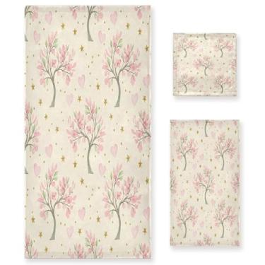 Imagem de Wassud Conjunto de 3 toalhas de banho de árvore de corações dos namorados, toalhas supermacias e absorventes para banheiro, toalhas de banho de secagem rápida, toalha de banho para academia, spa