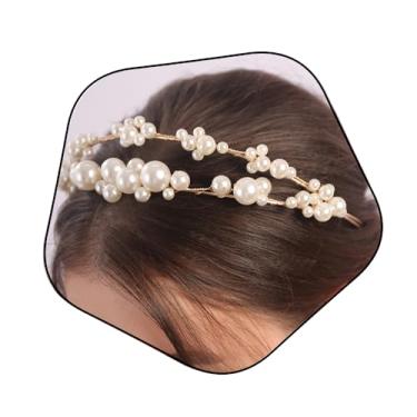 Imagem de Rumtock Coroa de cabelo dourado pérola de camada dupla para casamento, noivas, princesas, banquetes, joias, tiara dourada feita à mão