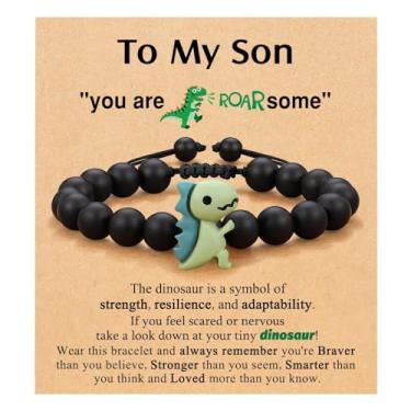 Imagem de Linda pulseira com contas de dinossauro para meu filho/neto/irmão, primeiro dia/aniversário/Natal/Formatura, presente de joias inspiradoras, 7, Pedra, Sem Pedra Preciosa