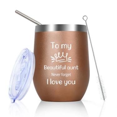 Imagem de EGHTvmok Presentes de tia, presente de Natal para tia, presente de aniversário para tias, presente de sobrinha, dia das mães, presente para adultos, copo de viagem de aço inoxidável rosa para mulheres