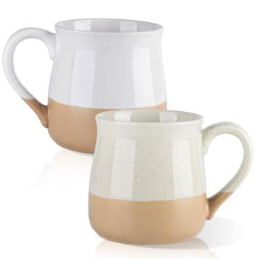 Imagem de GBhome Conjunto de 2 canecas de café de cerâmica, conjunto de canecas grandes feitas à mão de 680 g com terracota na parte inferior para latte/chá/cerveja/cacau quente/cappuccino/sopa, lava-louças e