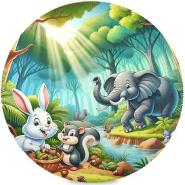 Imagem de Jogo americano redondo de animais de desenho animado na floresta, estampa divertida, tapete de prato de mesa de jantar, 38 cm, conjunto de 4