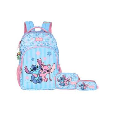 Imagem de Kit Lilo Stitch Angel Mochila Costas + Estojo Box e Triplo - Luxcel, R