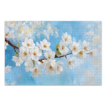 Imagem de Quebra-cabeça de flores brancas ramo 1000 peças, quebra-cabeças jiggy para adultos com letras nas costas