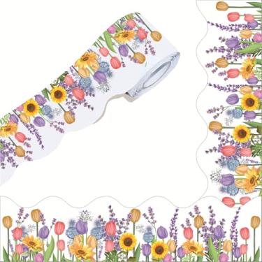 Imagem de Bordas de quadro de avisos de sala de aula, 1 rolo de bordas retas para quadro de avisos para sala de aula de volta às aulas, decoração escolar, quadro branco, decoração de escritório, flores de