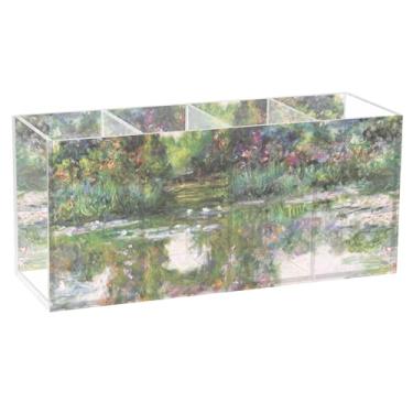 Imagem de TSENQUE Porta-canetas de mesa de acrílico personalizado Claude Monet com arcos floridos, organizador de artigos de papelaria, decoração de escritório, organizador de mesa