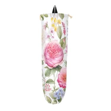 Imagem de Dispensador de sacolas de compras em aquarela floral para sacolas plásticas, suportes de sacolas plásticas, armazenamento de sacolas plásticas de cozinha