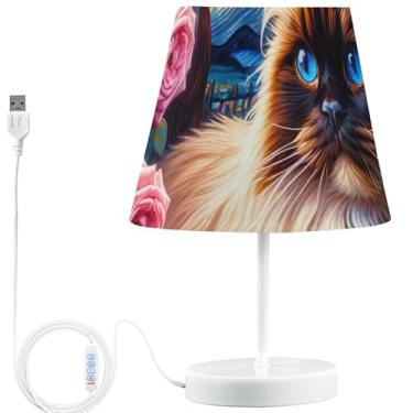 Imagem de TSENQUE Candeeiros de mesa de cabeceira USB engraçados personalizados de animais reguláveis ​​gato fofo noite estrelada lâmpada de cabeceira mesa de cabeceira led decoração de casa lâmpada de quarto