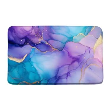 Imagem de Cortina de chuveiro de mármore moderna abstrata azul-petróleo roxo luxo textura pedra rachada aquarela decoração estética conjunto de cortinas de banheiro com ganchos