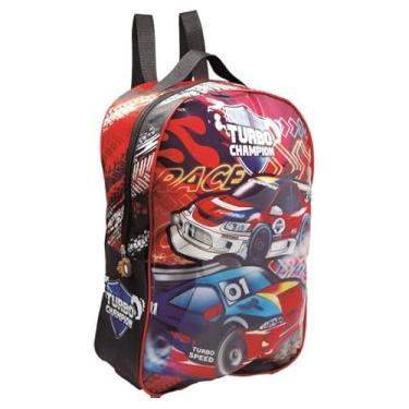 Imagem de Starschool Mochila Infantil Turbo Champion | Estampa de Carros | Alça de Mão e Alças de Costa Ajustáveis | Zíper com Puxador em Formato de Roda | 28x39x12cm | Mochila Escolar Masculina