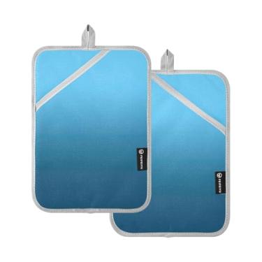 Imagem de Conjunto de 2 suportes de panela modernos para forno azul céu e oceano, tapetes quentes acolchoados resistentes ao calor para panelas e frigideiras para luvas de forno de cozinha
