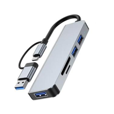 Imagem de Hub USB C Hub USB 3.0 com leitor de cartão SD/TF, transmissão rápida de dados, divisor multiportas tipo C 5 em 1 para laptop, PC, desktop, iPad Pro