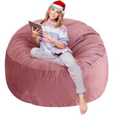 Imagem de Poltronas grandes de 1,8 m para adultos/adolescentes com enchimento de espuma de memória, sofá macio com enchimento incluído, pufes de tecido de veludo holandês macio, 1,5 m, rosa