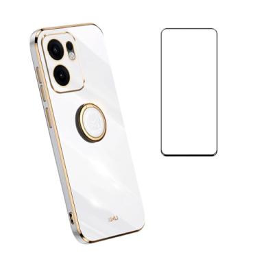 Imagem de CNPUTAO Compatível com Oppo Reno 14F capa fina macia com protetor de tela, amortecedor de TPU com suporte de anel de suporte, capa protetora, branca