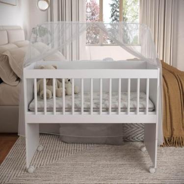 Imagem de Mini Berço Infantil Com Rodinhas Colchão Impermeável Criança Certificado Inmetro (Branco)