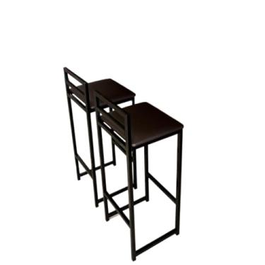 Imagem de Kit 2 Banqueta Alta/Baixa Quadrada Estilo Industrial Banco Casa Balcão Cozinha (Marrom Escuro,Alta (87cm))