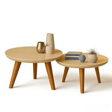 Imagem de Mesas De Centro Redonda Com Pés Plástico PVC Caramelo Kit 2un Para Sala Sofá Decoração (Bege)