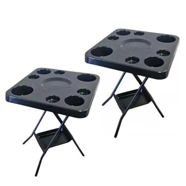 Imagem de Kit 2 Mesinhas Dobráveis para Churrasco e Piscina com Porta Copos e Garrafas(Preto)