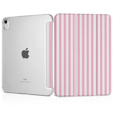 Imagem de MEEgoodo Capa para iPad A16 11ª geração 2025 11 polegadas, capas de tablet para iPad 10ª geração 2022, capa para tablet com textura de seda e capa traseira transparente para PC, listras rosa