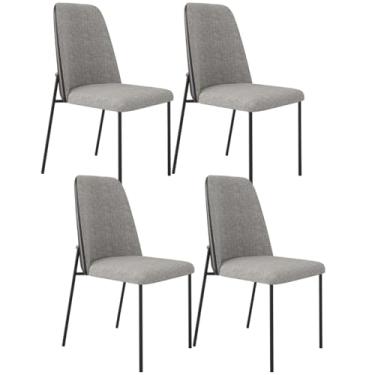 Imagem de Kit 04 Cadeiras Decorativa Estofada Sala De Jantar Bella L02 Couríssimo Preto Linho Cinza - Lyam Decor