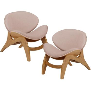 Imagem de Kit 2 Poltronas Decorativa Orgânica Sala Living Kadosh L02 Linho Rosê - Lyam Decor