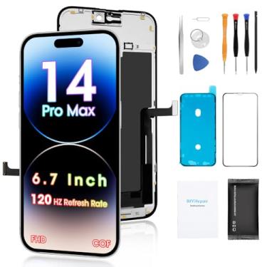 Imagem de Tela de substituição para iPhone 14 Pro Max de 6,7 polegadas, tela sensível ao toque 3D, kit de reparo completo, conjunto de digitalizador com ferramentas, vidro temperado, instruções (sem garantia de