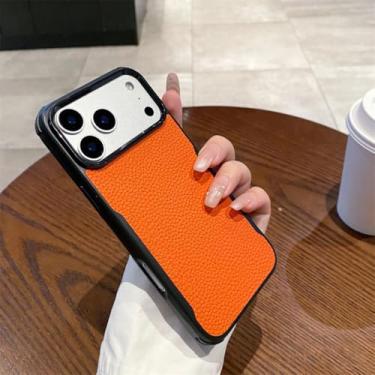 Imagem de Capa de luxo em couro sintético com quatro cantos à prova de choque para iPhone 17 16 15 14 13 Pro Max Air Fundal, capa traseira macia em TPU fosco (para iPhone 16 Pro Max/Laranja)