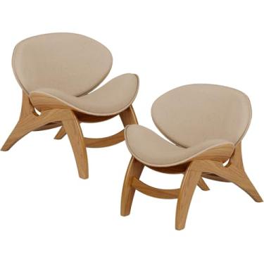 Imagem de Kit 2 Poltronas Decorativa Orgânica Sala Living Kadosh L02 Linho Bege Escuro - Lyam Decor