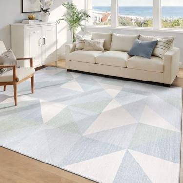 Imagem de Tapete lavável para sala de estar: tapetes geométricos modernos 12 x 18 cm, tapete interno macio antiderrapante para escritório, quarto, sala de jantar (azul claro, 1,5 x 18 cm)